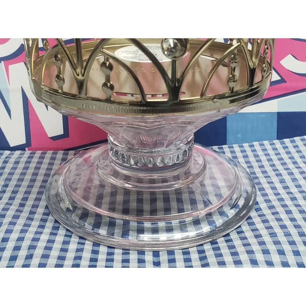 BBW Gold Tone Finish with Gems & Glass Pedestal Large 3 Wick Candle Holder